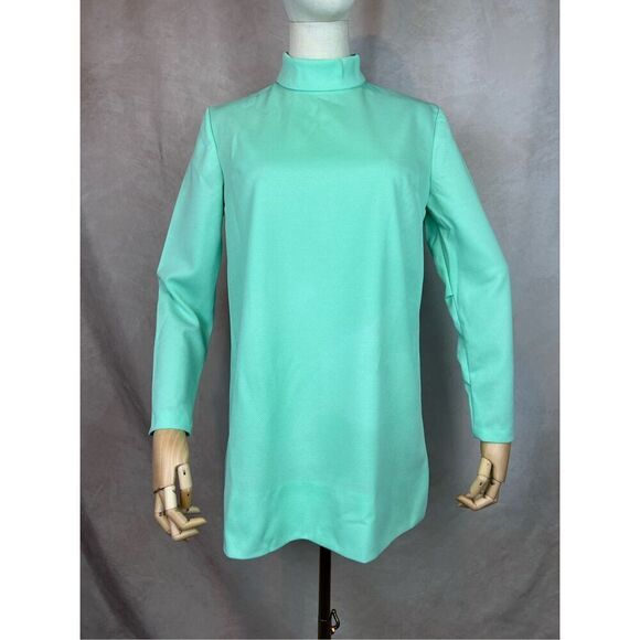 Vintage 70s 60s Mint Green Mini Dress Tunic Mod MCM GoGo Disco - Picture 1 of 8
